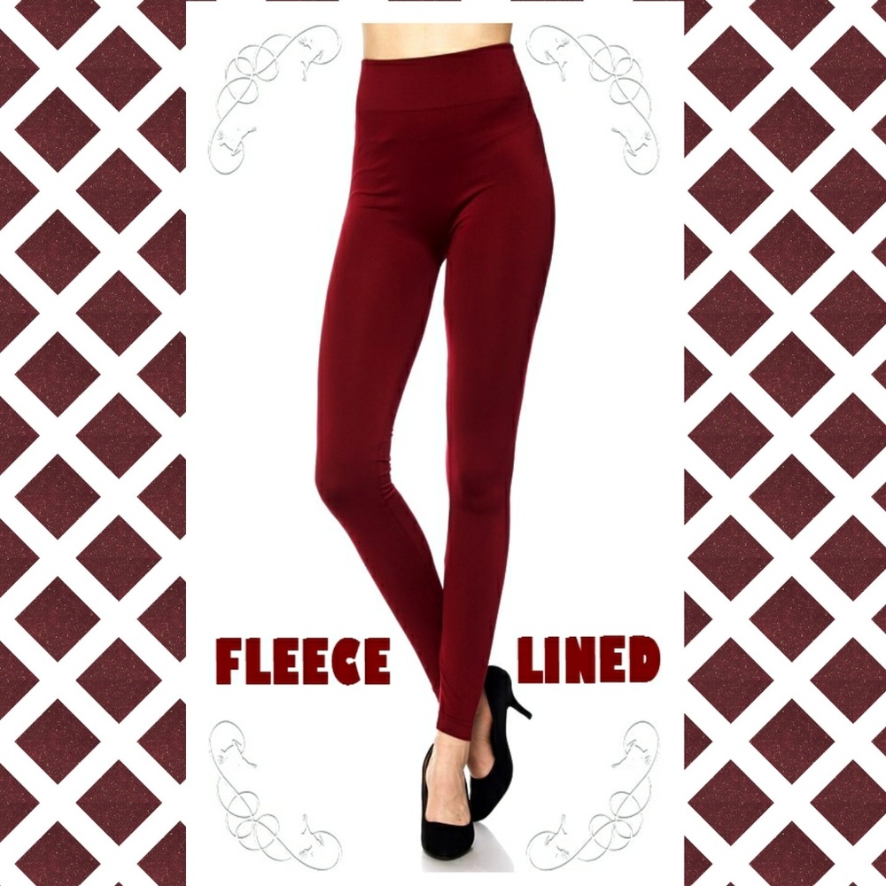 Zenana Outfitters Burgundy Dark Red Solid Fleece Lined Leggings Pant